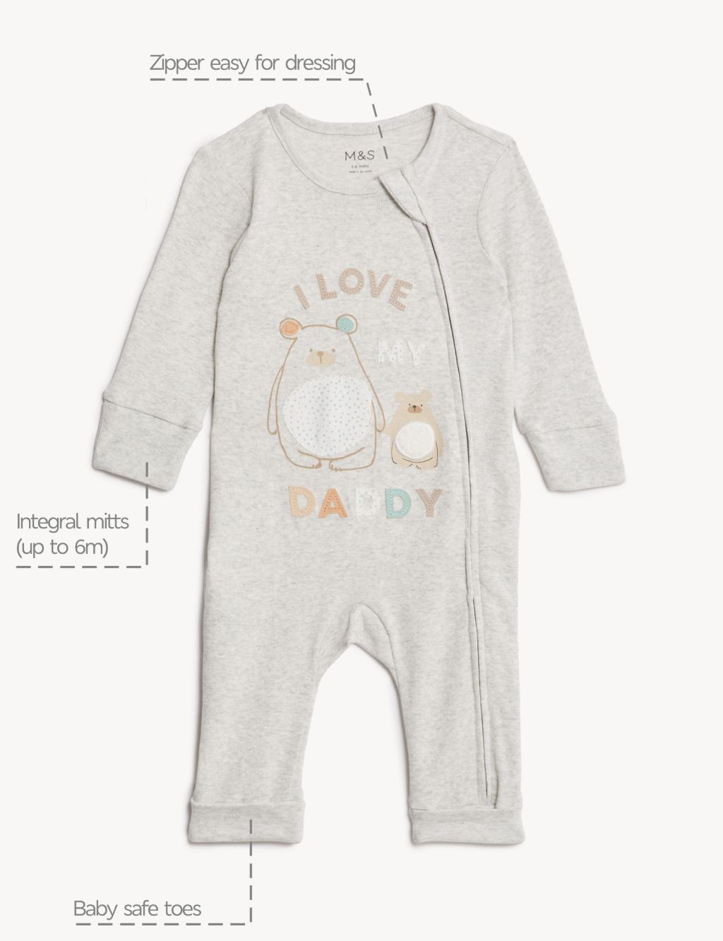 Pure Cotton I Love Daddy Slogan Sleepsuit (7lbs - 12 Mths) image 6