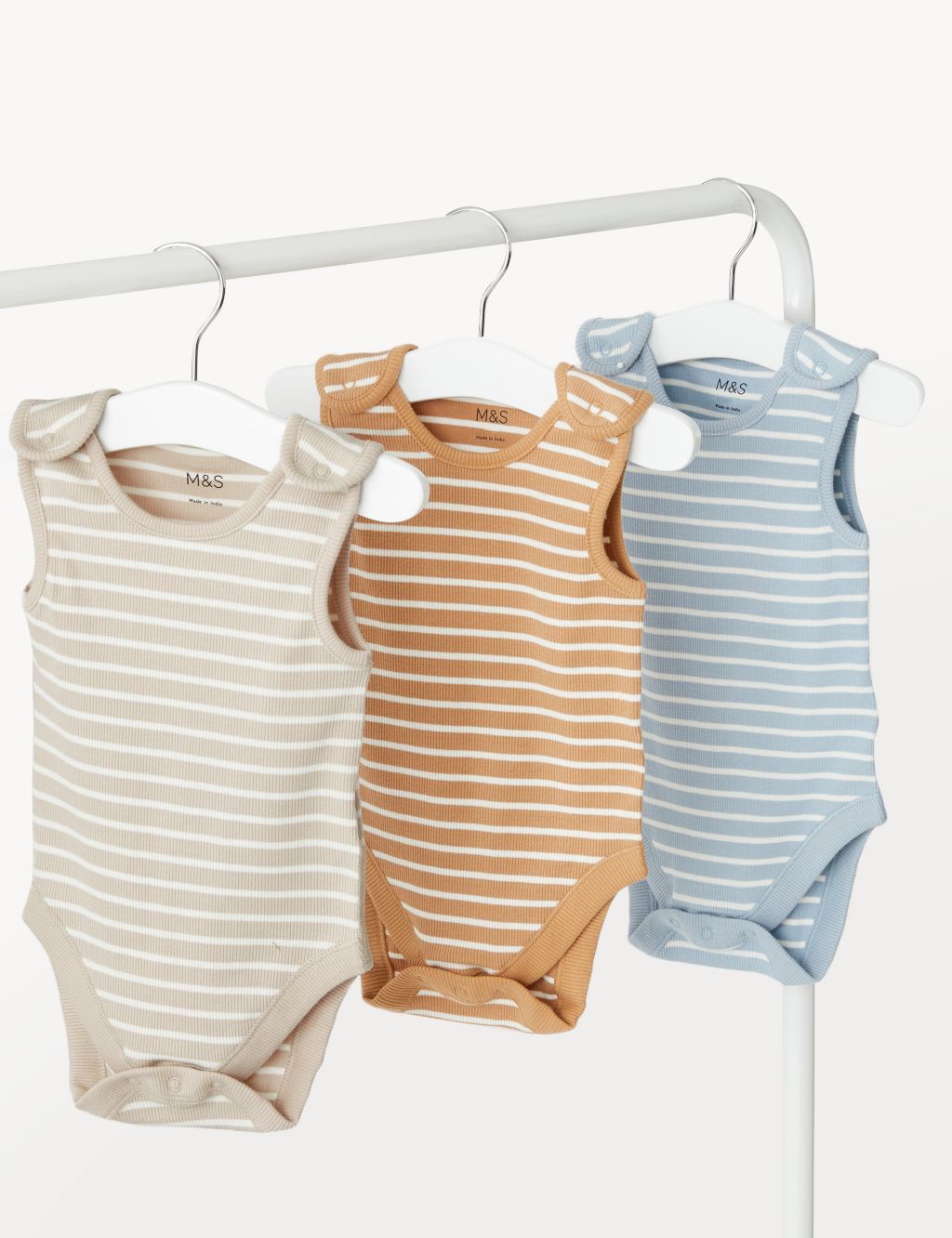 3pk Cotton Rich Striped Bodysuits (0-3 Yrs) image 1