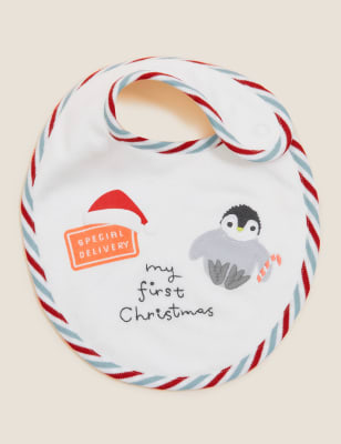 

M&S Collection Babero de algodón con texto 'My First Christmas' - Ivory Mix, Ivory Mix