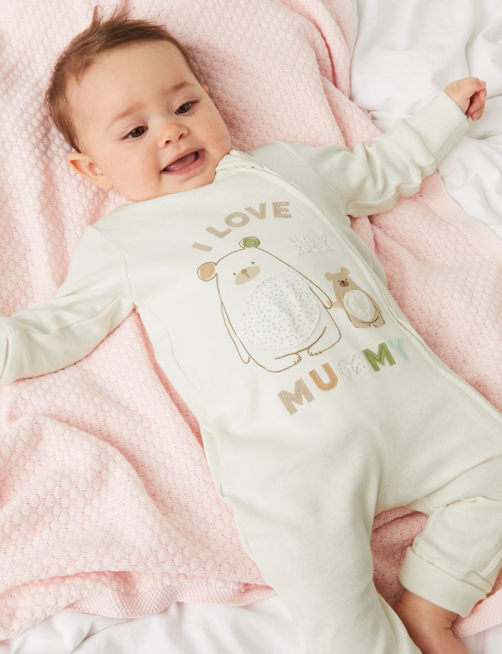 Pure Cotton I Love Mummy Slogan Sleepsuit (7lbs - 12 Mths) image 1