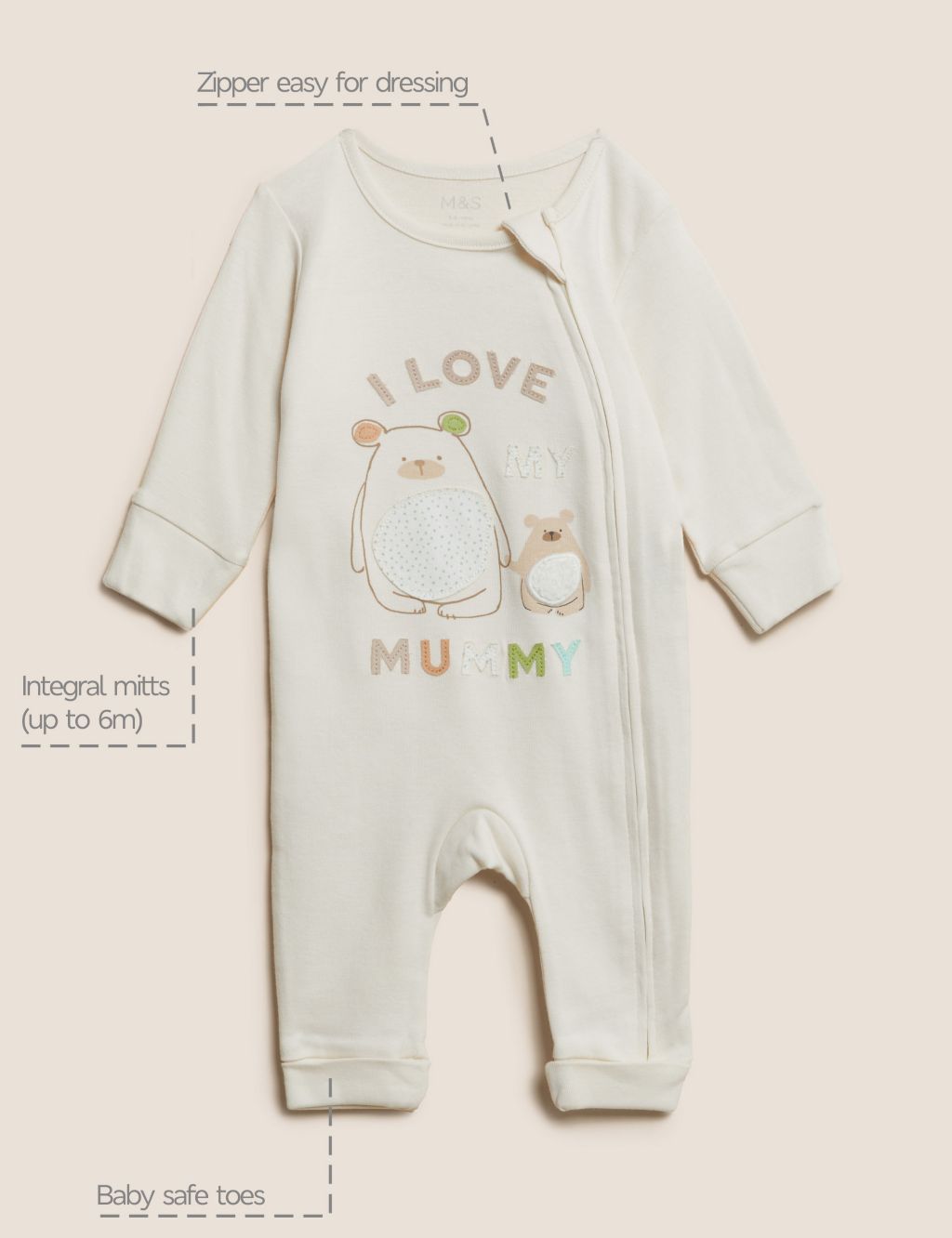 Pure Cotton I Love Mummy Slogan Sleepsuit (7lbs - 12 Mths) image 8