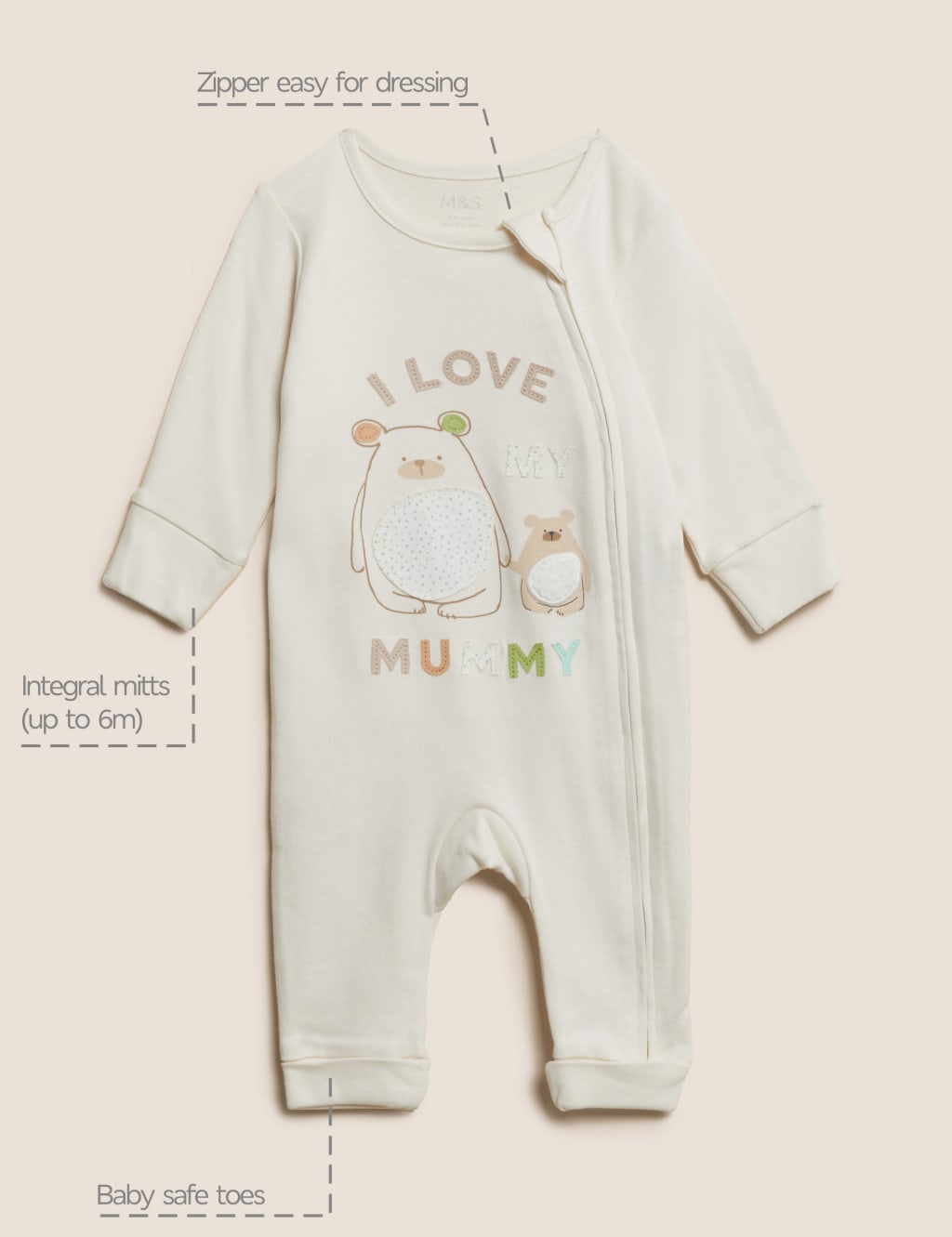 Pure Cotton I Love Mummy Slogan Sleepsuit (7lbs - 12 Mths) image 8