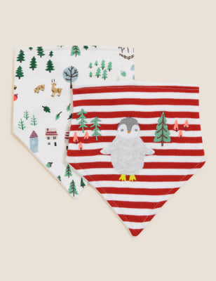 

Unisex,Boys,Girls M&S Collection 2pk Pure Cotton Christmas Dribble Bibs - Red Mix, Red Mix