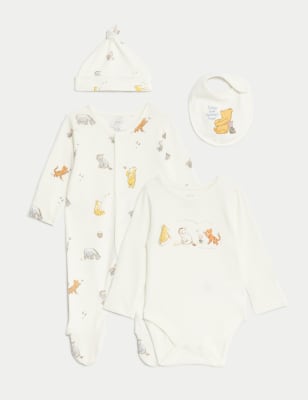 Ensemble 4 Pieces Pour Nouveau Ne A Motif Winnie L Ourson Jusqu Au 12 Mois