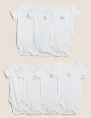 Marks And Spencer Unisex,Boys,Girls M&S Collection 7pk Pure Cotton Printed Bodysuits (6½lbs - 3 Yrs) - Ivory Mix, Ivory Mix