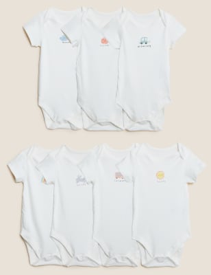 Marks And Spencer Unisex,Boys,Girls M&S Collection 7pk Pure Cotton Printed Bodysuits (6½lbs - 3 Yrs) - Ivory Mix, Ivory Mix