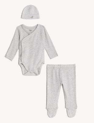 

Unisex,Boys,Girls M&S Collection 3pc Cotton Rich Outfit (0-1 Yr) - Grey Marl, Grey Marl