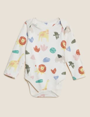 

M&S Collection Pack de 5 bodies 100% algodón con estampado de safari (6½ lbs-3 años) - Cream Mix, Cream Mix