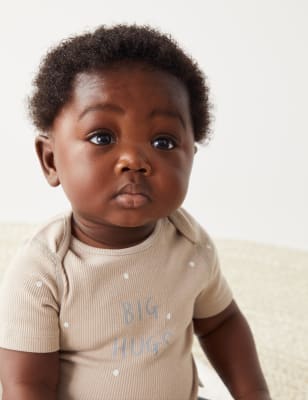 

M&S Collection Body de algodón de topos con texto 'Big Hugs' (0-1 años) - Biscuit, Biscuit