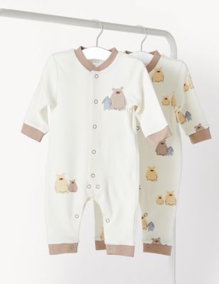 2pk Cotton Rich Bear Sleepsuits (6 1/2lbs-3 Yrs)