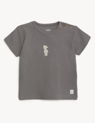 

M&S Collection T-Shirt mit hohem Baumwollanteil und Bärenmotiv (0-1 J.) - Medium Grey, Medium Grey