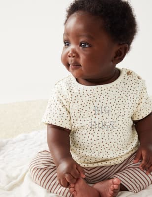 

M&S Collection T-Shirt mit hohem Baumwollanteil und Schriftzug „Big Hugs“ (0-1 Jahr) - Mocha Mix, Mocha Mix