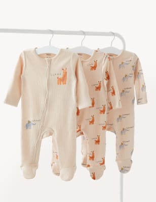 

M&S Collection Pack de 3 pijamas para bebé 100% algodón de animales (7 lbs-3 años) - Calico, Calico