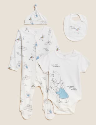 

M&S Collection 4-teilige Erstausstattung mit hohem Baumwollanteil und Peter Rabbit™-Motiv (0-12 M.) - Cream Mix, Cream Mix