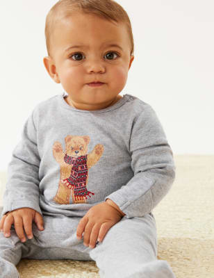 Spencer Bear Family Christmas Sleepsuit (0-3 Yrs) - JE