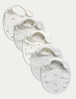 5pk Pure Cotton Dog Print Dribble Bibs - NZ