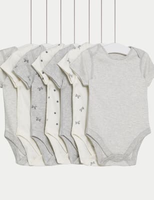 

Unisex,Boys,Girls M&S Collection 7pk Pure Cotton Dog & Striped Bodysuits (5lbs-3 Yrs) - Grey Marl, Grey Marl