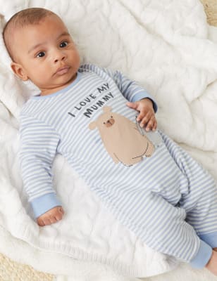 

M&S Collection Pijama de bebé 100% algodón de rayas con diseño de animales (7 lbs-12 meses) - Soft Blue, Soft Blue