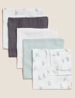 

Unisex,Boys,Girls M&S Collection 5pk Pure Cotton Muslin Squares - Multi, Multi