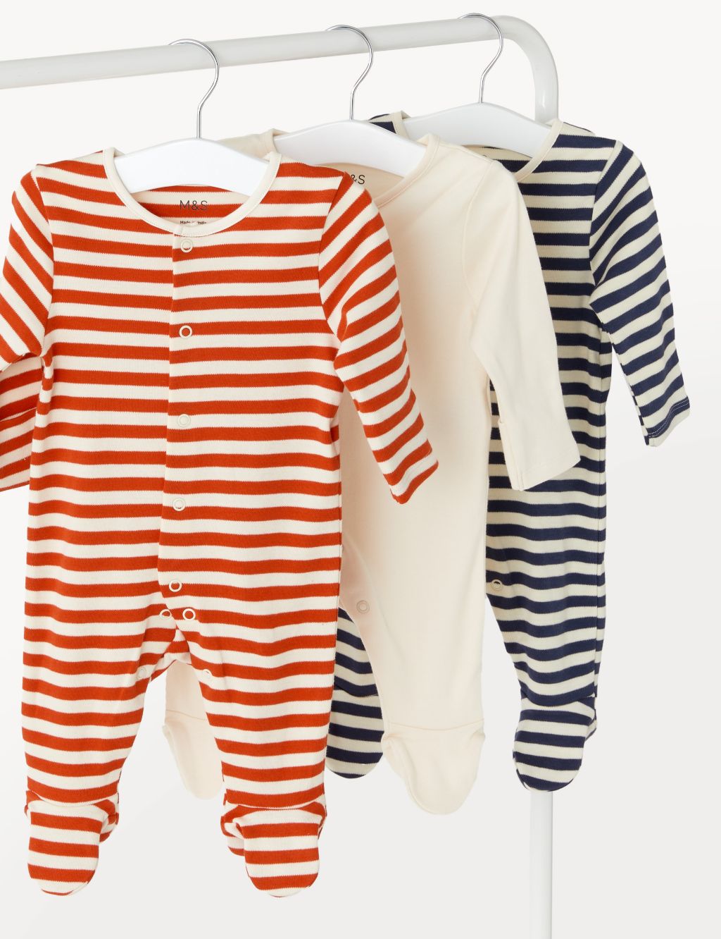 3pk Pure Cotton Striped & Plain Sleepsuits (7lbs - 3 Yrs) image 1