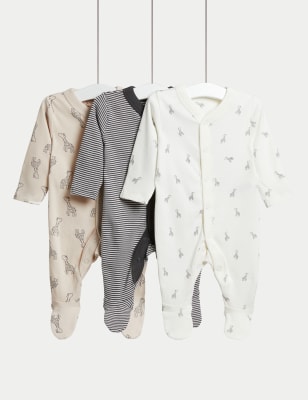 2pk Pure Cotton Giraffe & Striped Sleepsuits (5lbs-3 Yrs)