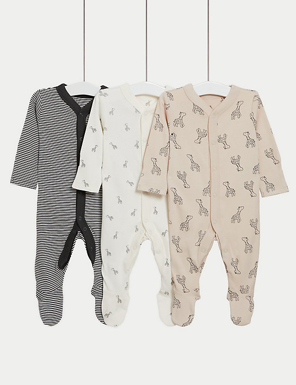 2pk Pure Cotton Giraffe & Striped Sleepsuits (5lbs-3 Yrs) - HU