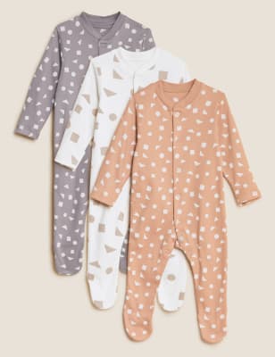 

Unisex,Boys,Girls M&S Collection 3pk Pure Cotton Geometric Print Sleepsuits (6½lbs - 3 Yrs) - Multi, Multi