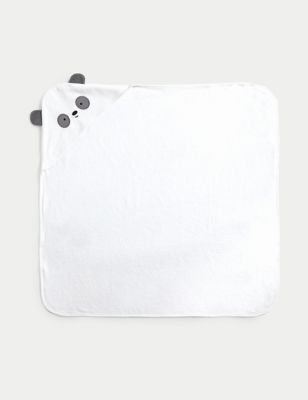 M&S Cotton Rich Panda Hooded Towel - White Mix, White Mix