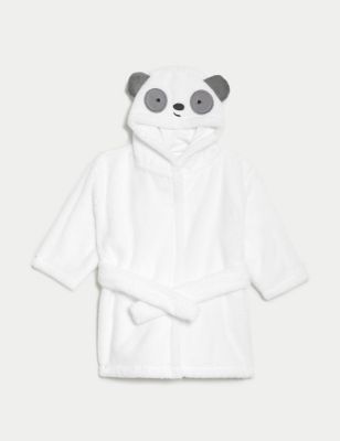 M&S Pure Cotton Panda Hooded Robe (7lbs-3 Yrs) - NB - White Mix, White Mix