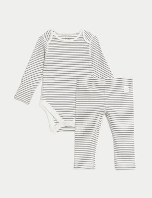 

Unisex,Boys,Girls M&S Collection 2pc Cotton Rich Striped Outfit (0-1 Yrs) - White Mix, White Mix