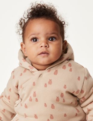 M&S Pure Cotton Bear Hooded Jacket (7lbs-1 Yrs) - NB - Sandstone, Sandstone