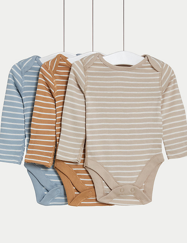 3pk Pure Cotton Striped Bodysuits (6½lbs-3 Yrs) - DE