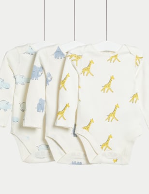 3pk Pure Cotton Animal Print Bodysuits (0-3 Yrs) | M&S Collection | M&S