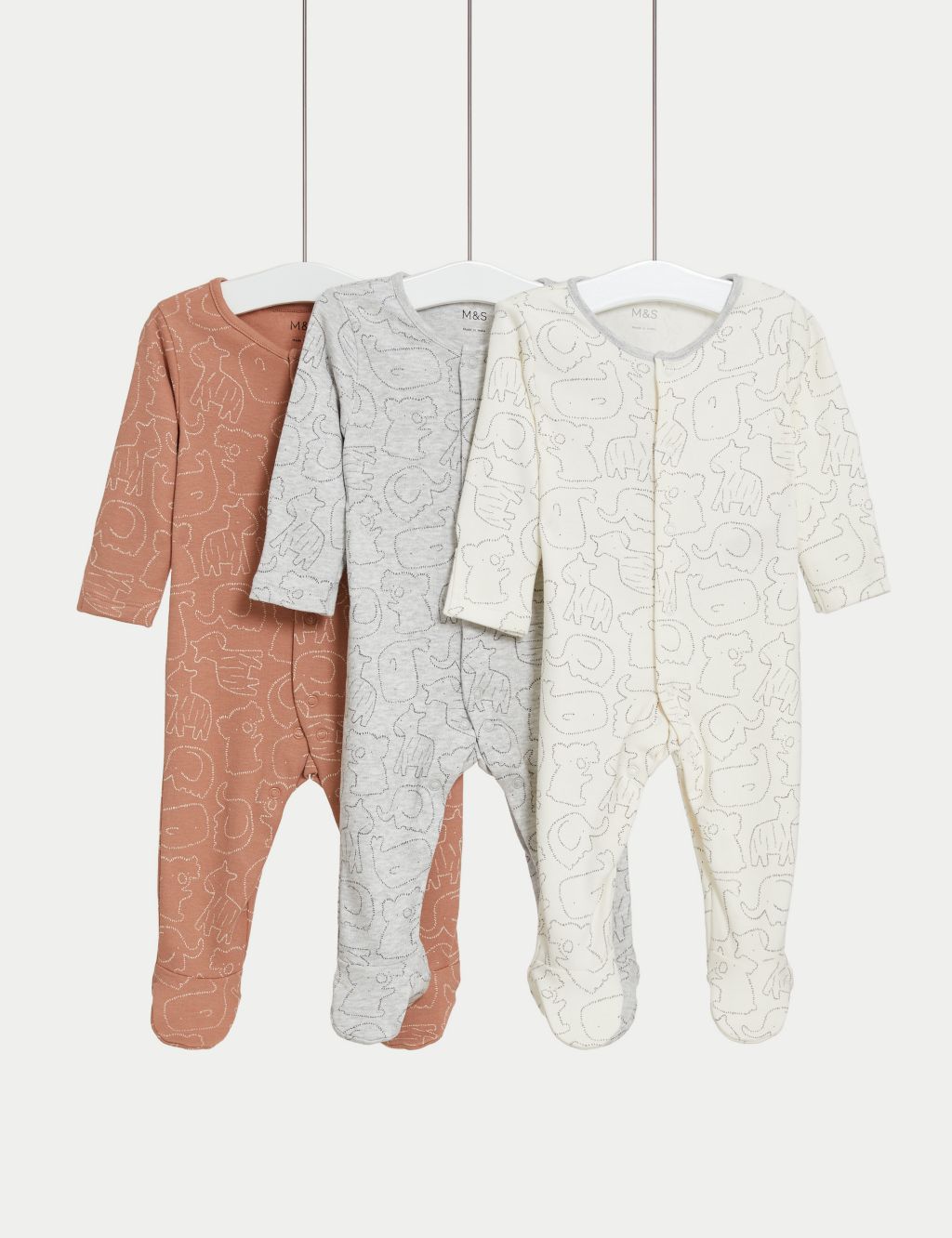 3pk Pure Cotton Animal Sleepsuits (6½lbs-3 Yrs) image 1