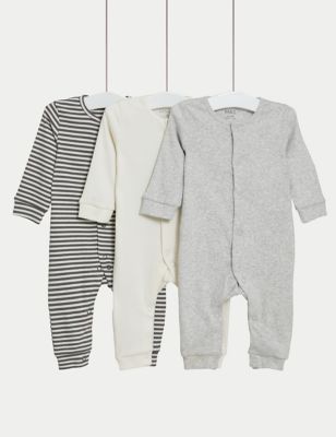 3pk Cotton Rich Ribbed Sleepsuits (6½lbs-3 Yrs)