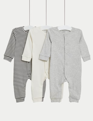 

Unisex,Boys,Girls M&S Collection 3pk Cotton Rich Ribbed Sleepsuits (6½lbs-3 Yrs) - Mid Grey, Mid Grey