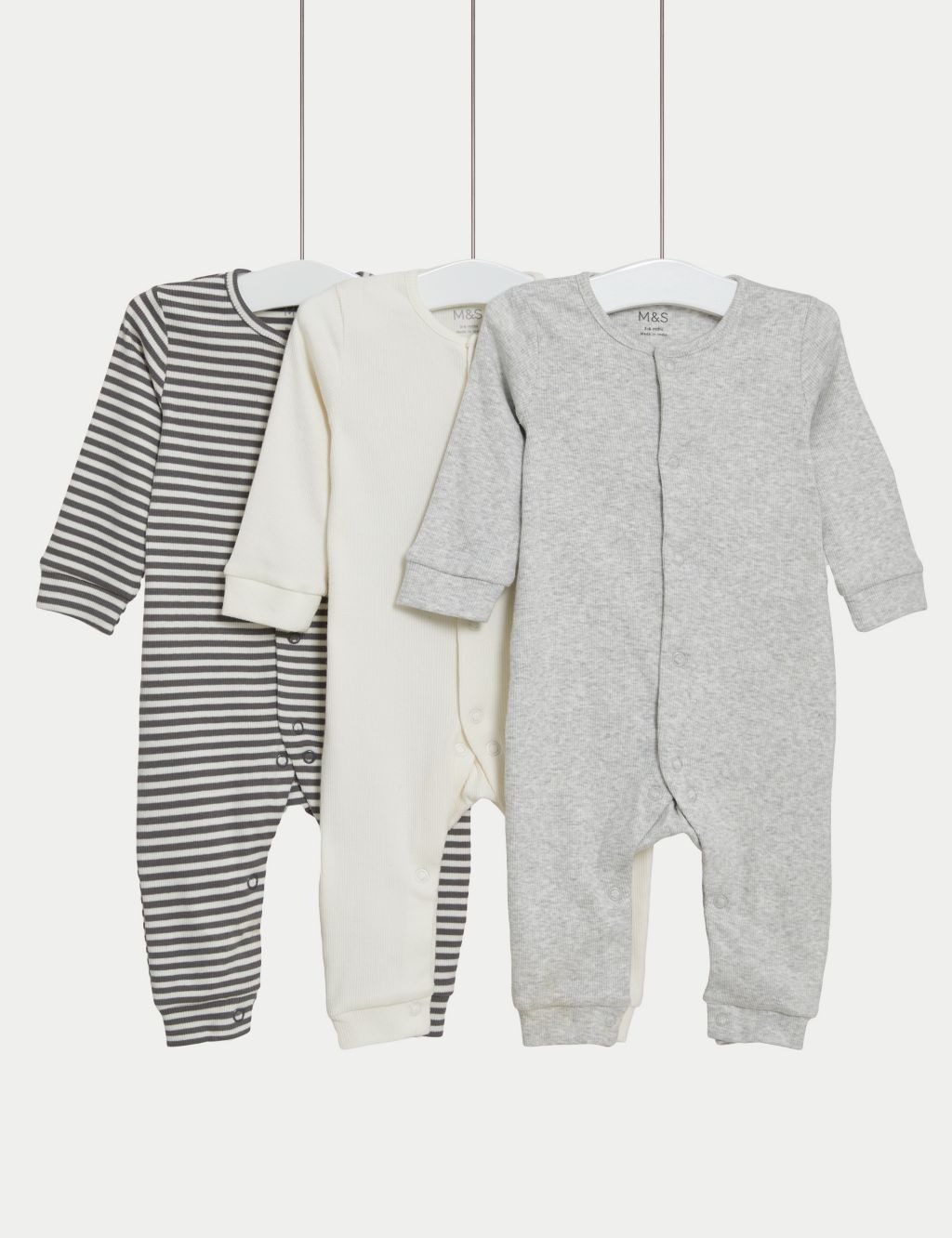 3pk Cotton Rich Ribbed Sleepsuits (6½lbs-3 Yrs) image 1