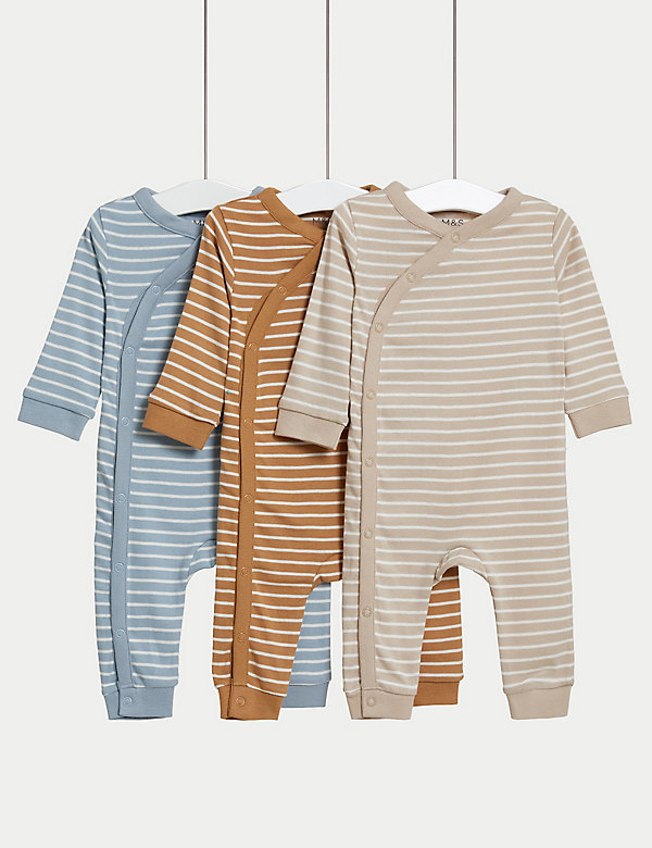 3pk Pure Cotton Striped Sleepsuits (6½lbs-3 Yrs) - OM