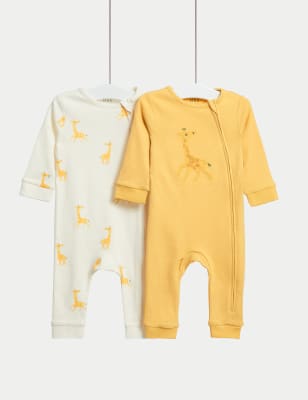 2pk Pure Cotton Giraffe Sleepsuits (0-3 Yrs) - KR