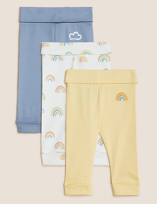 Marks And Spencer Unisex,Boys,Girls M&S Collection 3pk Pure Cotton Rainbow Leggings (0-3 Yrs) - Yellow Mix, Yellow Mix
