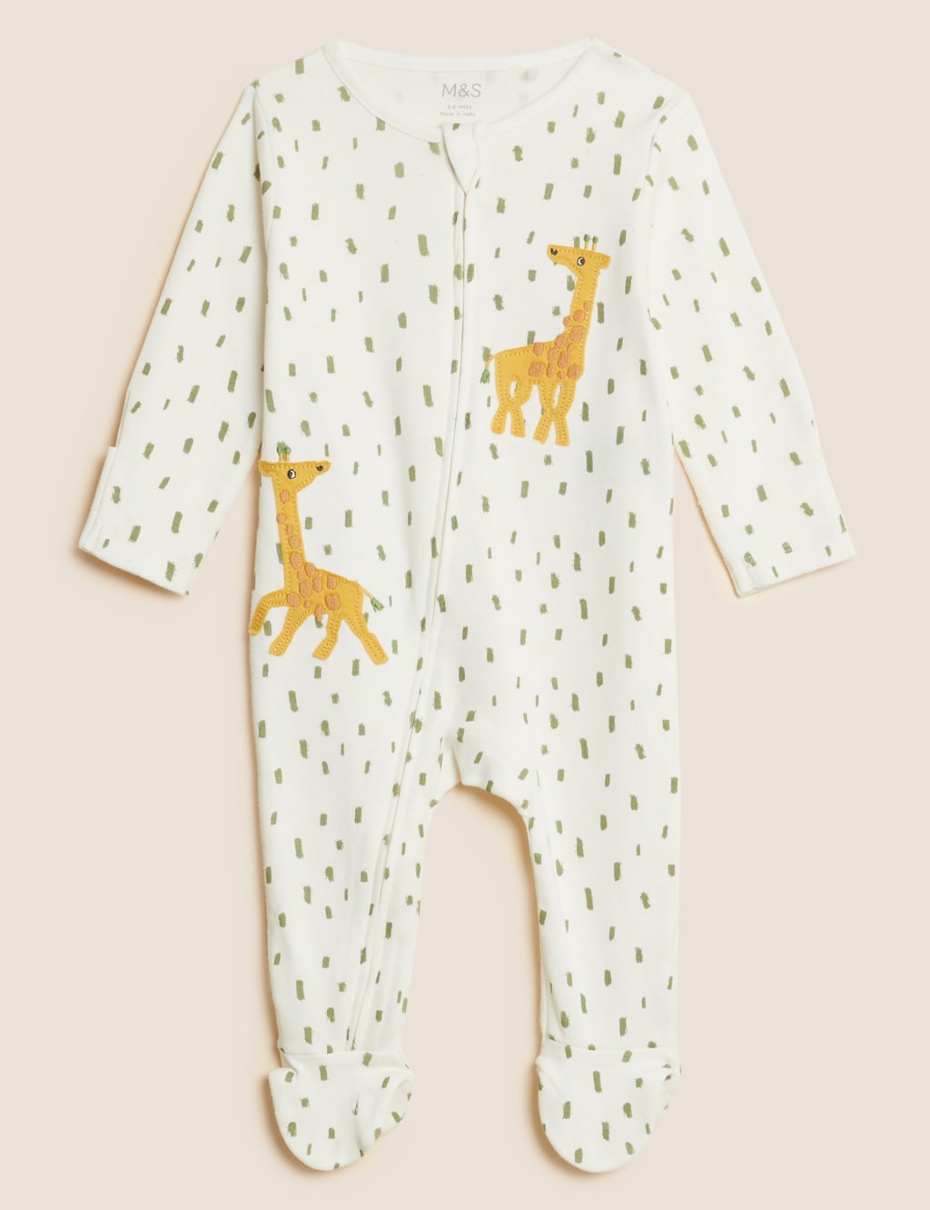 2pk Pure Cotton Giraffe Sleepsuits (0-3 Yrs) image 2