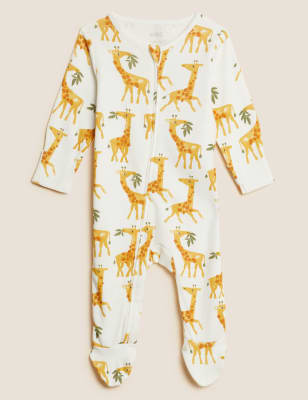 2pk Pure Cotton Giraffe Sleepsuits