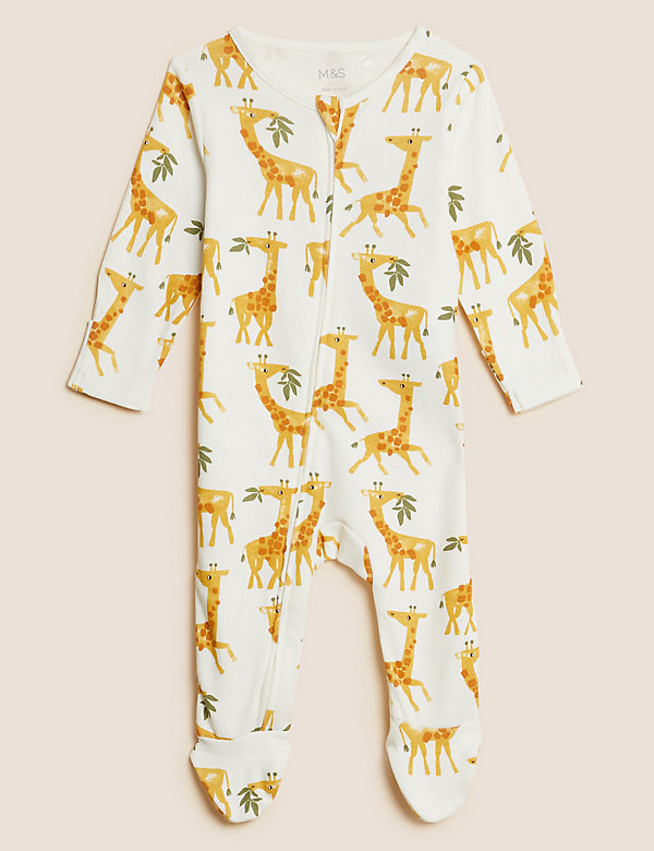 2pk Pure Cotton Giraffe Sleepsuits (0-3 Yrs) - AT