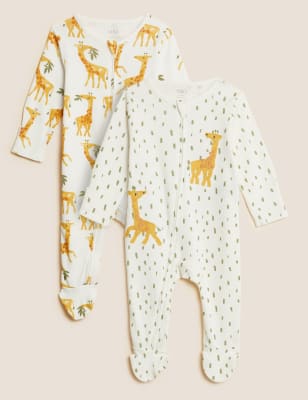 

M&S Collection Pack de 2 pijamas para bebé 100% algodón con diseño de jirafas (0-3 años) - Gold Mix, Gold Mix
