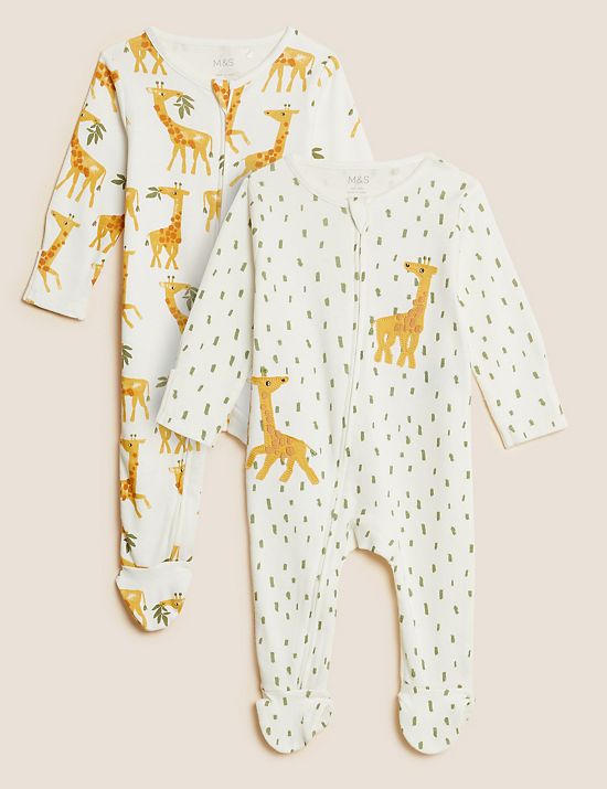 Pack de 2 pijamas para bebé 100% algodón con diseño de jirafas (0-3&nbsp;años)