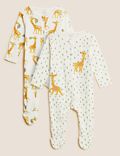 2pk Pure Cotton Giraffe Sleepsuits (0-3 Yrs)