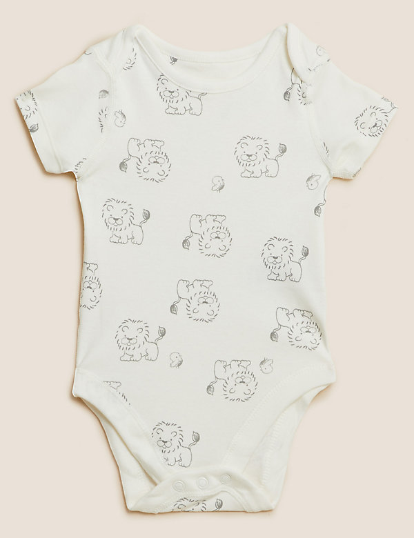 7 件装纯棉狮子婴儿连身衣（5 磅 - 3 岁） - SG