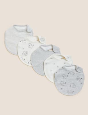 

Unisex,Boys,Girls M&S Collection 5pk Cotton Rich Printed Dribble Bibs - Grey, Grey