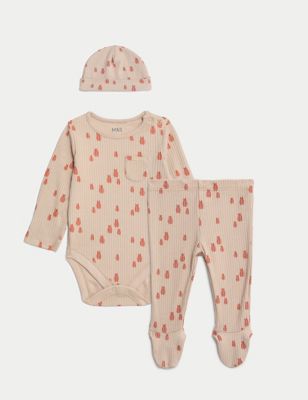 M&S 3pc Pure Cotton Bear Outfit (7lbs-1 Yrs) - NB - Calico, Calico