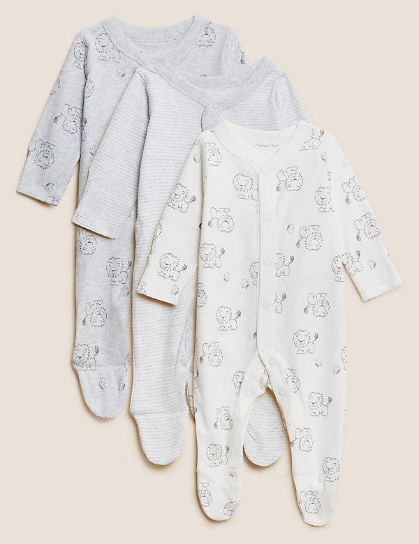 Pure Cotton Lion Print Sleepsuits (0-3 Yrs) - FR